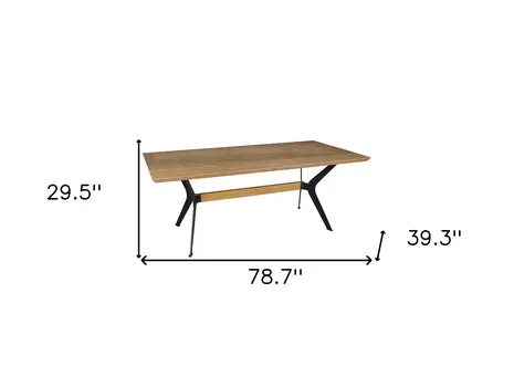 79" Brown and Red Wood And Metal Trestle Base Dining Table