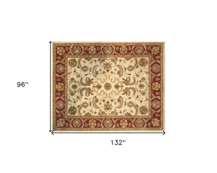 8' X 11' Ivory and Red Oriental Hand Tufted Non Skid Area Rug