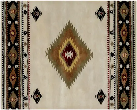 5' X 8' Ivory and Black Southwestern Hand Tufted Non Skid Area Rug