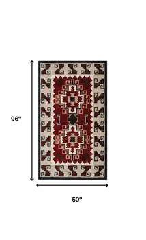 5' X 8' Red and Beige Southwestern Hand Tufted Non Skid Area Rug