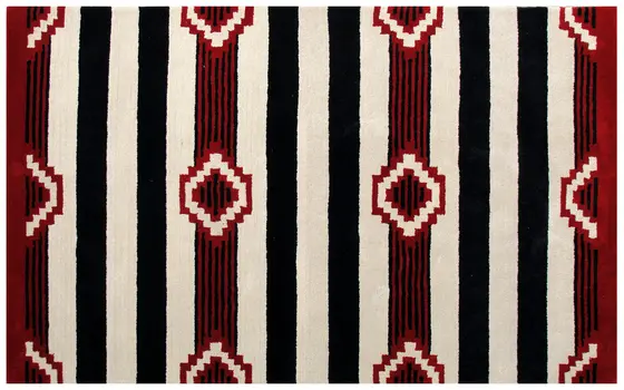 8' X 11' Ivory and Black Southwestern Hand Tufted Non Skid Area Rug