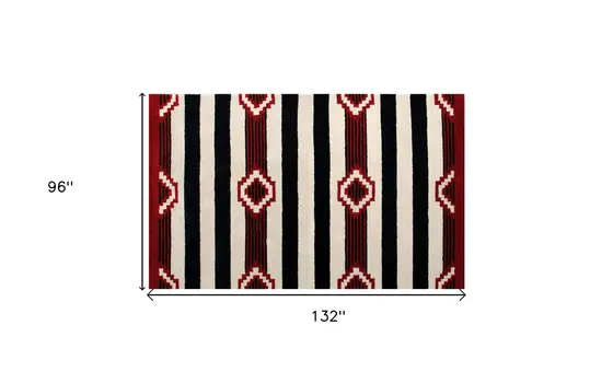 8' X 11' Ivory and Black Southwestern Hand Tufted Non Skid Area Rug