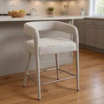 25" Ivory Metal and Fabric Low Back Counter Height Bar Chair