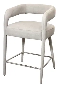 25" Ivory Metal and Fabric Low Back Counter Height Bar Chair