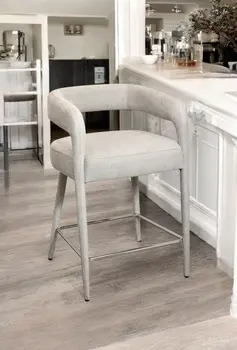 25" Ivory Metal and Fabric Low Back Counter Height Bar Chair