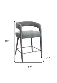 25" Gray Metal and Fabric Low Back Counter Height Bar Chair