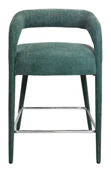 25" Teal Blue Metal and Fabric Low Back Counter Height Bar Chair