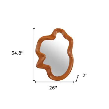 35" Brown Solid Wood Abstract Geometric Framed Accent Mirror