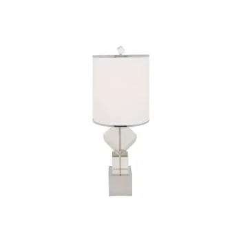 31" Clear And Silver Faux Crystal Geometric Table Lamp LED With White Drum Shade