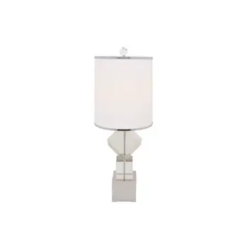 31" Clear And Silver Faux Crystal Geometric Table Lamp LED With White Drum Shade