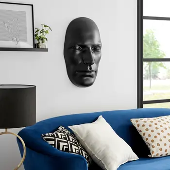 28" X 17" Black Face Resin Oval Hanging Dimensional Sculpture