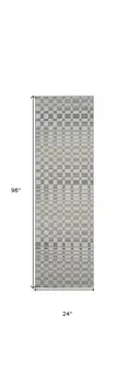 8' Gray And Beige Checkered Distressed Runner Rug