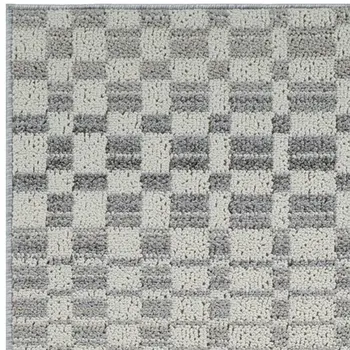 8' Gray And Beige Checkered Distressed Runner Rug