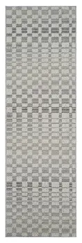 8' Gray And Beige Checkered Distressed Runner Rug