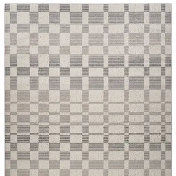 4' X 6' Gray and Beige Checkered Distressed Area Rug