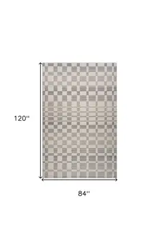 7' X 10' Gray and Beige Checkered Distressed Area Rug