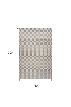 8' X 11' Gray and Beige Checkered Distressed Area Rug