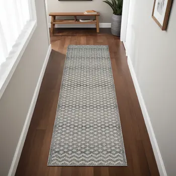 8' Gray And Beige Moroccan Distressed Runner Rug