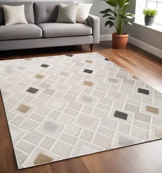 5' X 8' Cream and Beige Abstract Distressed Area Rug
