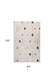 7' X 10' Cream and Beige Abstract Distressed Area Rug