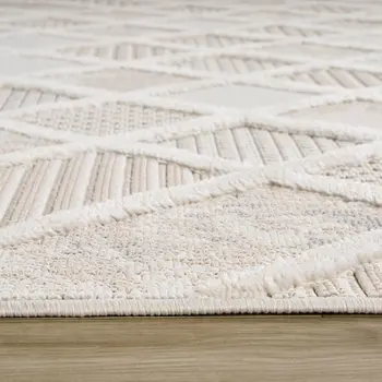 7' X 10' Cream and Beige Abstract Distressed Area Rug