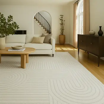 5' X 8' Cream and Beige Abstract Area Rug