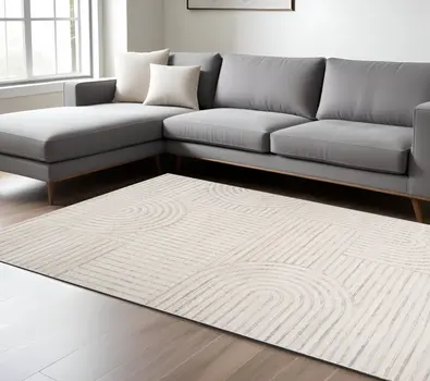 7' X 10' Cream and Beige Abstract Area Rug
