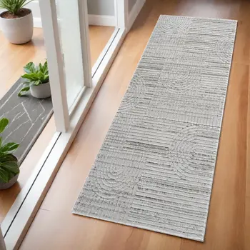 2' X 5' Gray and Ivory Abstract Distressed Area Rug