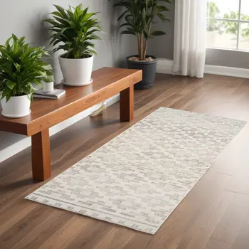 2' X 5' Gray and Beige Moroccan Distressed Area Rug