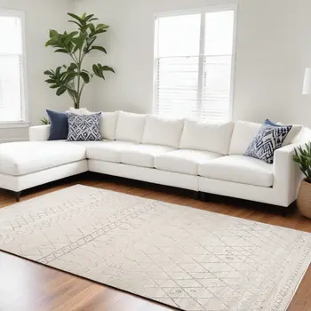 7' X 10' Gray and Beige Abstract Distressed Area Rug
