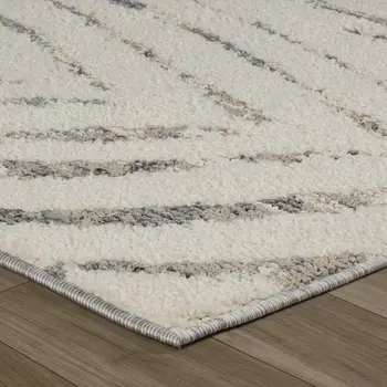 5' X 8' Gray and Cream Botanical Leaves Area Rug