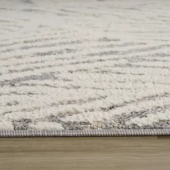 5' X 8' Gray and Cream Botanical Leaves Area Rug