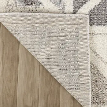 8' Gray And Cream Geometric Distressed Runner Rug