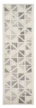 8' Gray And Cream Geometric Distressed Runner Rug