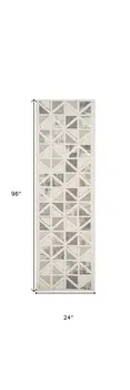 8' Gray And Cream Geometric Distressed Runner Rug