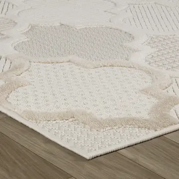 7' X 10' Cream and Beige Geometric Distressed Area Rug