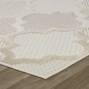 7' X 10' Cream and Beige Geometric Distressed Area Rug