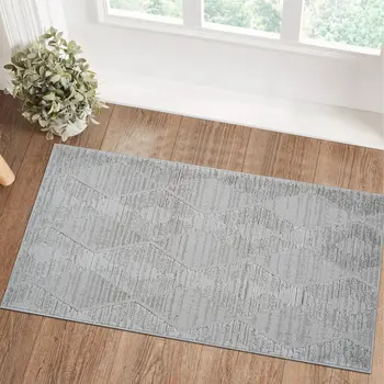 2' X 5' Gray and Ivory Geometric Distressed Area Rug