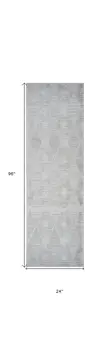 8' Gray And Ivory Geometric Distressed Runner Rug