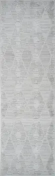 8' Gray And Ivory Geometric Distressed Runner Rug