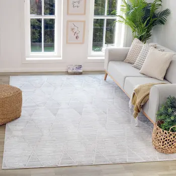 8' X 11' Gray and Ivory Geometric Distressed Area Rug