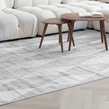 8' X 11' Gray and Ivory Geometric Distressed Area Rug