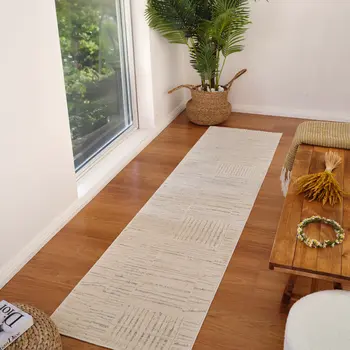 8' Gray And Beige Geometric Distressed Runner Rug