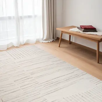 5' X 8' Gray and Beige Geometric Distressed Area Rug