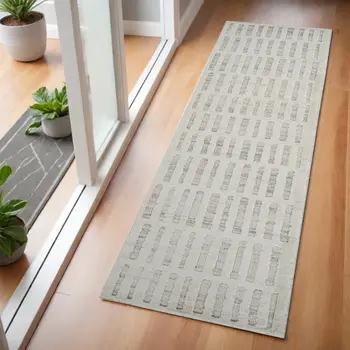 2' X 5' Gray and Beige Geometric Distressed Area Rug