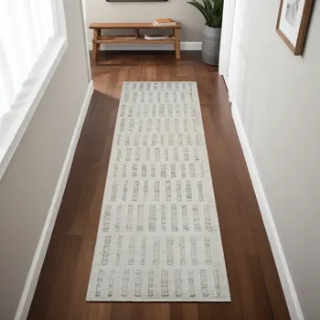 8' Gray and Beige Geometric Distressed Runner Rug