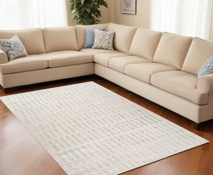 5' X 8' Gray and Beige Geometric Distressed Area Rug