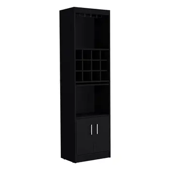 71" Black Wood Bar Cabinet With Two Doors