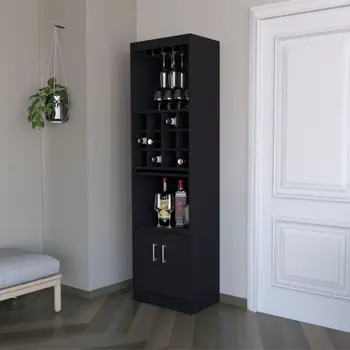 71" Black Wood Bar Cabinet With Two Doors