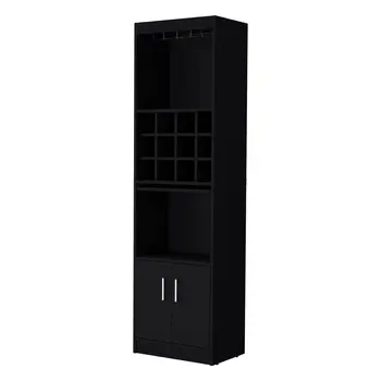71" Black Wood Bar Cabinet With Two Doors